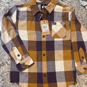 Quiksilver Boys Plaid Button-Up Shirt | Bone Brown | Size 6 | NWT